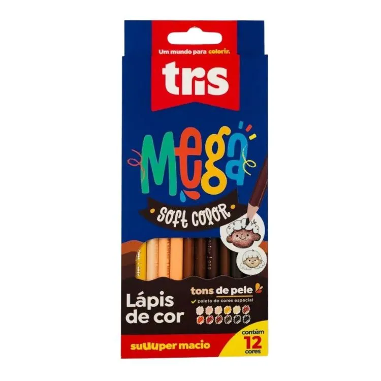 Lápis de Cor 12 Cores Mega Soft Color Tons de Pele Tris