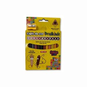 Lápis de Cor 12 Cores Triangular Jumbo Tons de Pele Gatte Kids