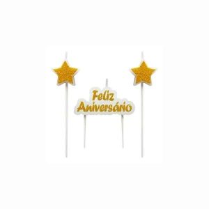Vela Topo de Bolo Feliz Aniversário Make+