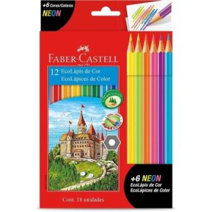 Lápis de Cor 12 Cores Faber-Castell EcoLápis + 6 EcoLápis NEON
