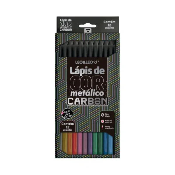Lápis de Cor 12 Cores Leo&Leo Metálico Carbon
