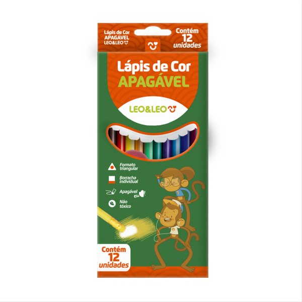 Lápis de Cor 12 Cores Leo&Leo Apagável