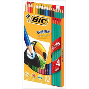 Lápis de Cor 12 Cores Bic Evolution +4 Lápis Preto