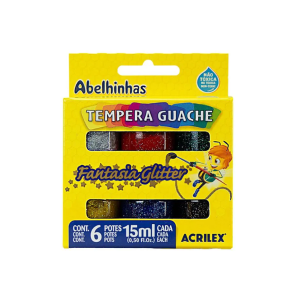Tempera Guache 6 Cores 15ml Acrilex Fantasia Glitter