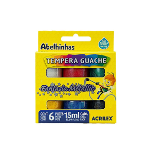 Tempera Guache 6 Cores 15ml Acrilex Fantasia Metallic