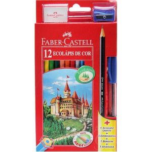 Lápis de Cor Faber-Castell 12 Cores EcoLápis + 1 EcoLápis Grafite + 1 Caneta Esferográfica + 1 Borracha + 1 Apontador