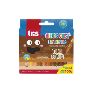 Giz de Cera 12 Cores Tris Triangular Jumbo Tons de Pele
