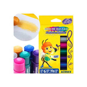 Tinta Guache em Bastão 6 Cores Acrliex Fantasia Metallic