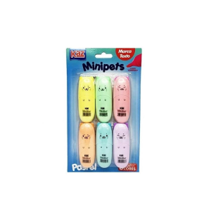 Marca Texto 6 Cores Kaz Minipets Tons Pastéis