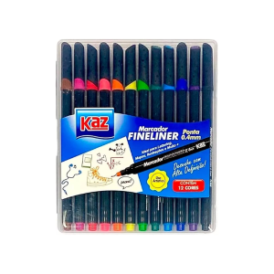 Marcador Artístico Fineliner Kaz 12 Cores