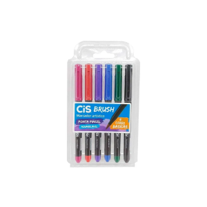 Marcador Artístico Cis Brush Ponta Pincel Aquarelável 6 Cores