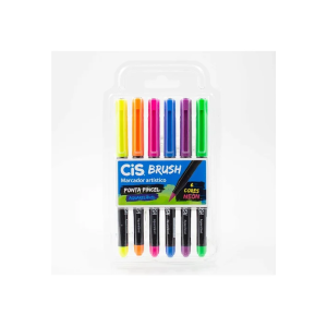 Marcador Artístico Cis Brush Ponta Pincel Aquarelável Neon 6 Cores