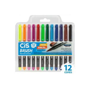 Marcador Artístico Cis Brush Ponta Pincel Aquarelável 12 Cores