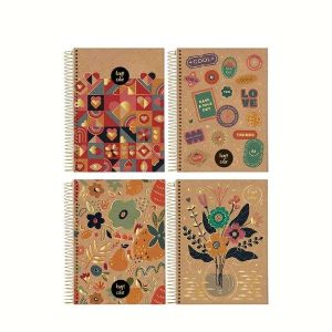 Caderno 1/8 Jandaia Kraft Flowers 80 Folhas