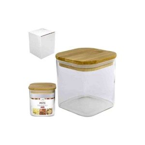 Pote Hermético Quadrado c/ Tampa de Bambu 550ml Casita