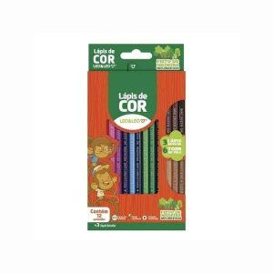 Lápis de Cor 12 Cores + 3 Lápis Bicolor Tons de Pele Leo&Leo