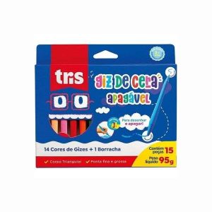 Giz de Cera 14 Cores Apagável + 1 Borracha Tris