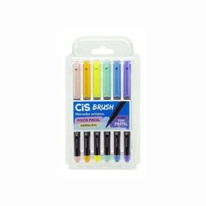 Marcador Artístico Brush Ponta Pincel Aquarelável Tons Pastel 6 Cores Cis