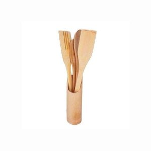 Kit Utensílios de Cozinha em Bambu 5 pçs