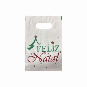 Sacola Boca de Palhaço Decorada Feliz Natal 20x30cm c/ 25 Un