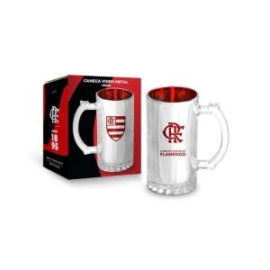 Caneca de Vidro Metalic 480ml Flamengo Brasfoot